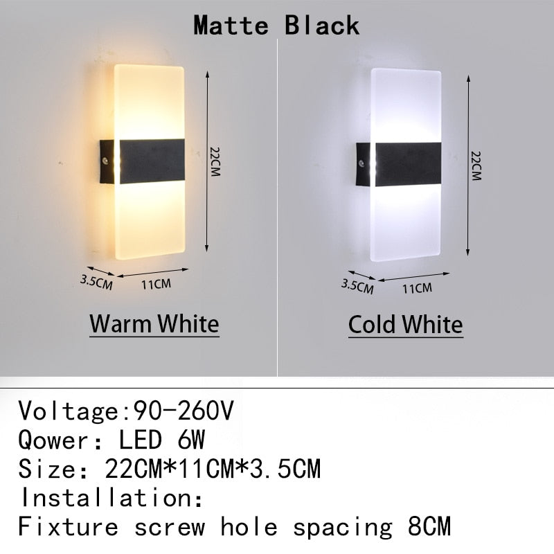 Mini 4/6/12/18W Led Acrylic Wall Lamp AC90-260V Long warm white Bedding Room Living Room Indoor wall lamp Bedroom Modern Simple