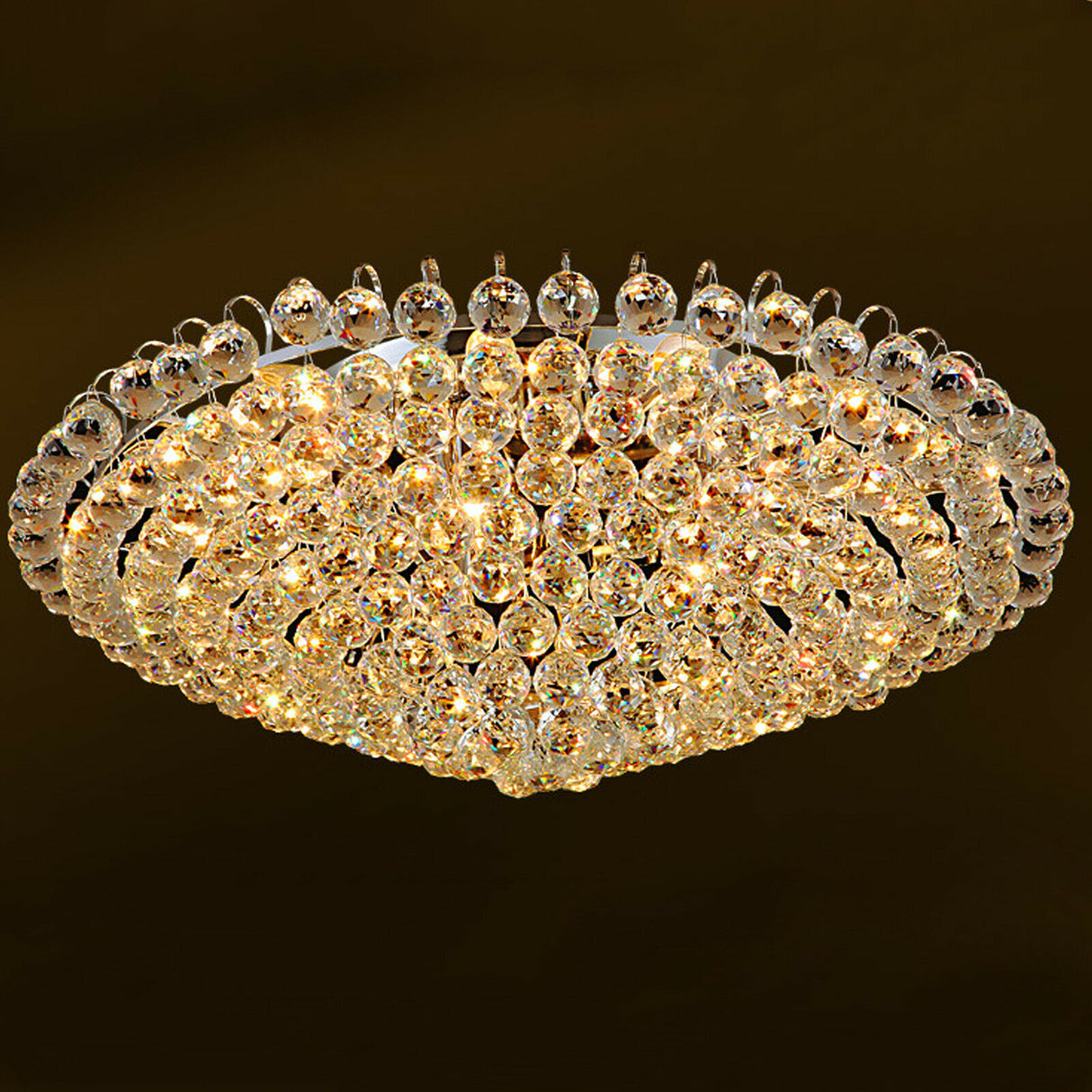 Modern K9 Translucent Crystal Chandelier Circle Ring Flush Mount Hanging Ceiling Light for Living Dining Bedroom