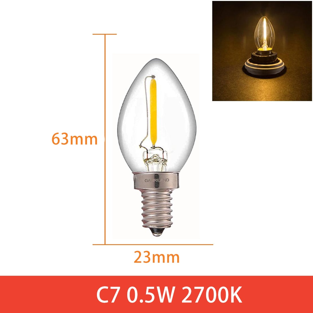 Ganriland Edison Led Candle Light Bulb E12 E14 Effect Dimmable Bulb C7 0.5W T22G 1W Home For Decor Lighting Ampoule Candle Bulb