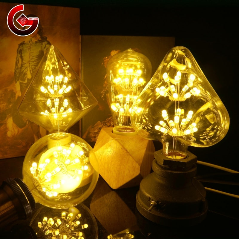Starry Sky Decoration LED Bulb E27 3W AC110V 220V Vintage Edison Light Bulb Star Lamp Holiday Night Light Novelty Christmas Tree