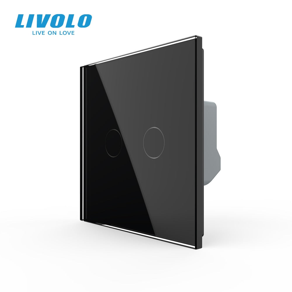 Livolo EU Standard 2 Gang 1 Way Wall Touch Light Switch,Wall Power Sensor Switch,4Colors Crystal Glass Panel,with led Backlight