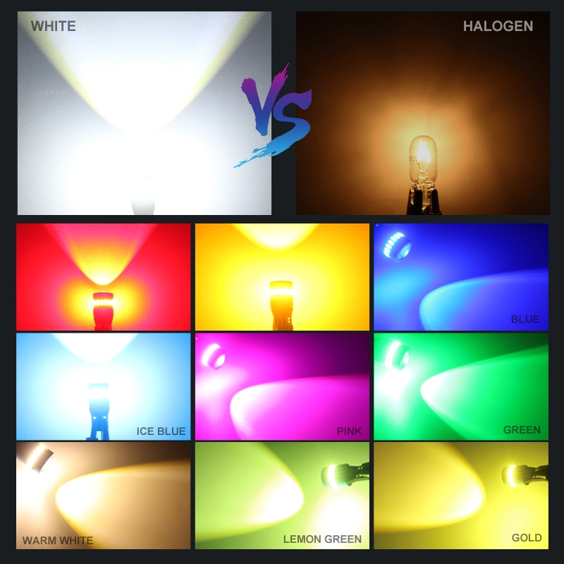 2x W5W T10 LED CANBUS No Error 5W5 12V 5W 750Lm Super Bright Car Interior Side Light 194 3030 SMD Auto Bulb White Amber Red