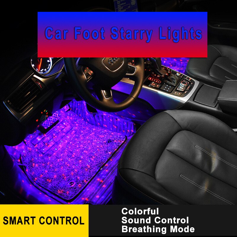 4pcs Car Interior LED RGB Strip Light Styling Decorative Atmosphere Lamps USB Wireless remote control music atmosphere foot lamp