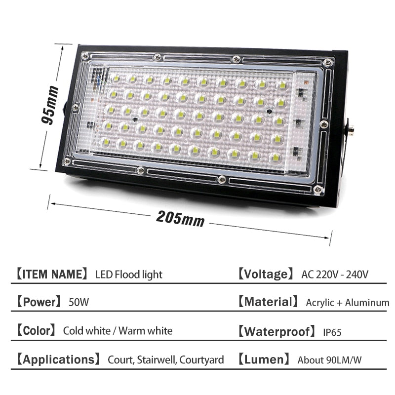 Reflector LED Flood Light 50W 220V 240V Floodlight CHIP IP65 Waterproof Outdoor Wall Lighting Garden Square Spotlight