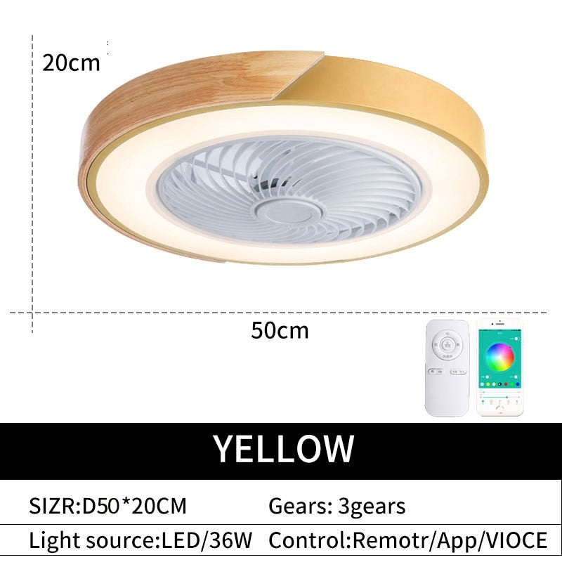 Intelligent ceiling fan with light, used for kitchen, dining room and bedroom decoration, 50cm silent invisible fan