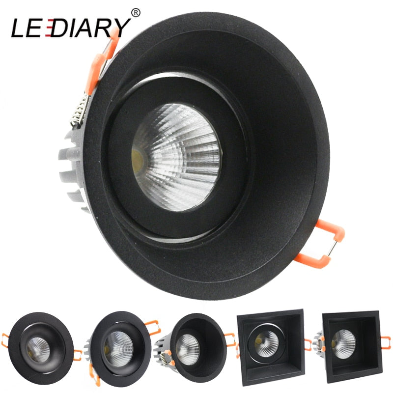 LEDIARY 85-265V 5W/10W/15W LED COB Downlight Black Aluminum Housing High Lumen Recessed Dimmable 75mm 95mm Hole Spot Lamp