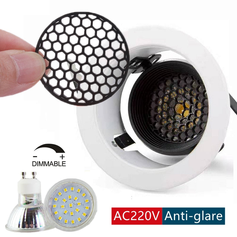 Recessed 5W LED Anti-Glare Downlights Ceiling Mounted Frame Built-in GU10/MR16 Lamp Holder Spot Lighting Fixtures Fitting AC220V