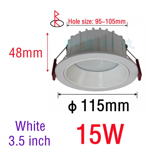 Recessed LED Ceiling Light Anti-glare LED Downlight Black/White Dimmable Bedroom Kitchen Tri-color Light LED Spotlight