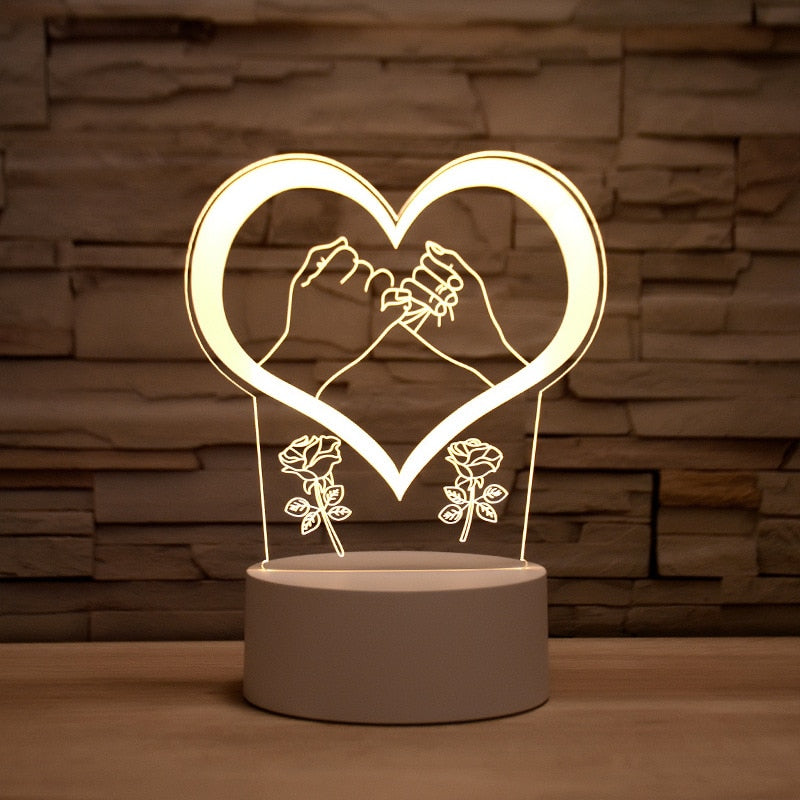 Romantic Love 3D Lamp Heart-shaped Balloon Acrylic LED Night Light Decorative Table Lamp Valentine's Day Sweetheart Wife's Gift