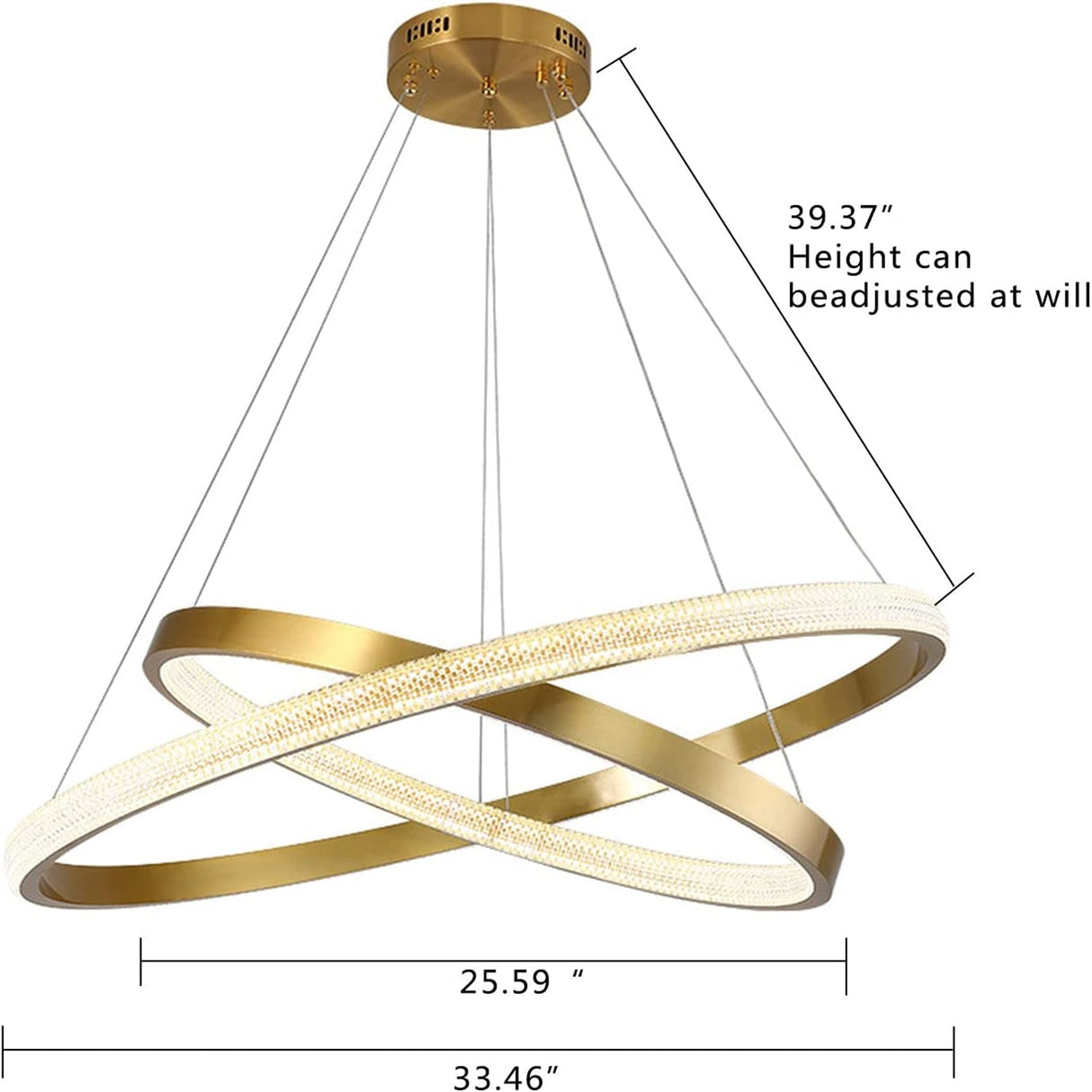 Modern 2 LED Circular Rings Crystal Pendent Light 3000K Single Color for Living Room