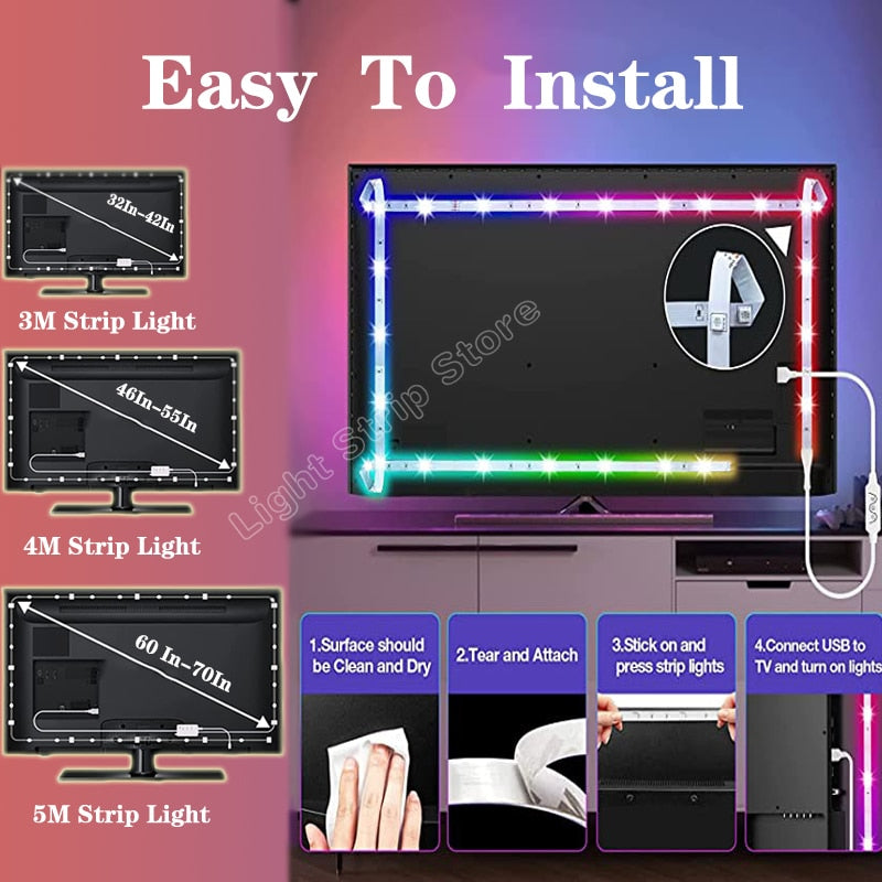 5050SMD LED Light Strip USB RGB Light Tape Flexible LED Light Strip Tape Wall Bedroom Decoration TV BackLight DIY APP Control