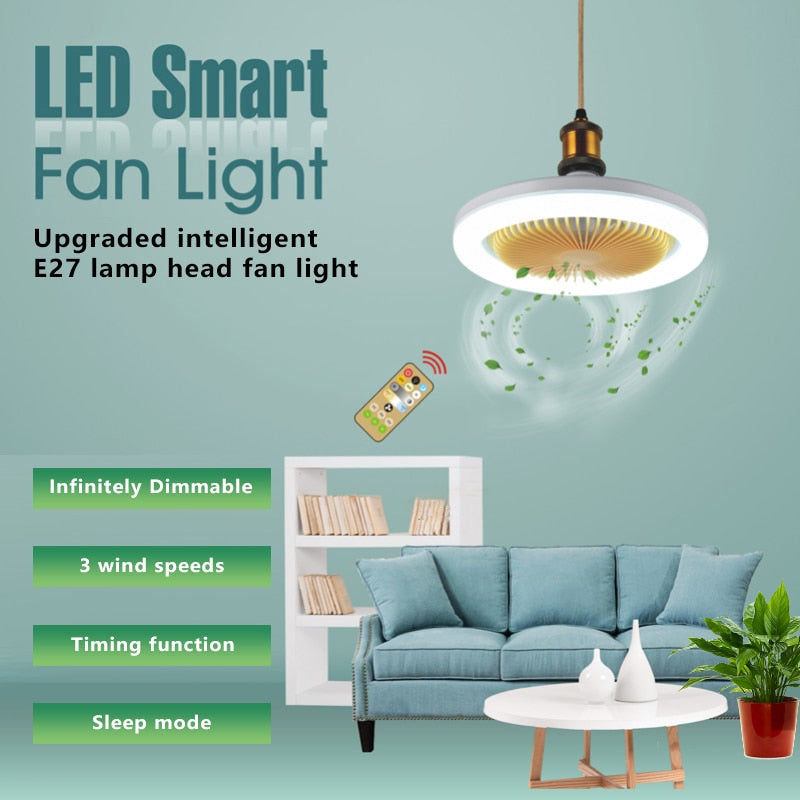 2in1 Smart Ceiling Fan E27 Light Head 30W Lighting Fan With Remote Control LED Electric Fan