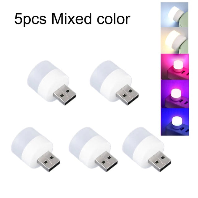 5pcs Mini USB Plug Lamp 5V Super Bright Eye Protection Book Light Computer Mobile Power Charging USB Small Round LED Night Light