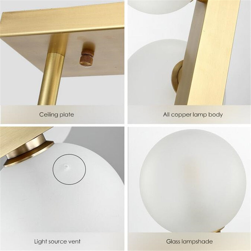 New All Copper Chandelier Modern Nordic7-9-12 Lights White Glass Ball Table Restaurant Strip Hanging Lamp Pendant Drop Lighting
