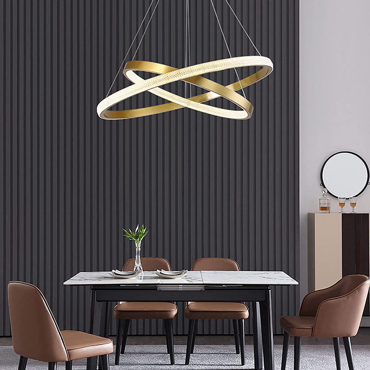 Modern 2 LED Circular Rings Crystal Pendent Light 3000K Single Color for Living Room