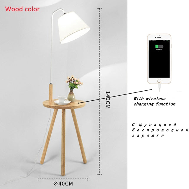Modern Smart Wireless Charging Wood Floor Lamp For Living Room Bedroom Reading Study Lighting Tea Table Corner Standing Light