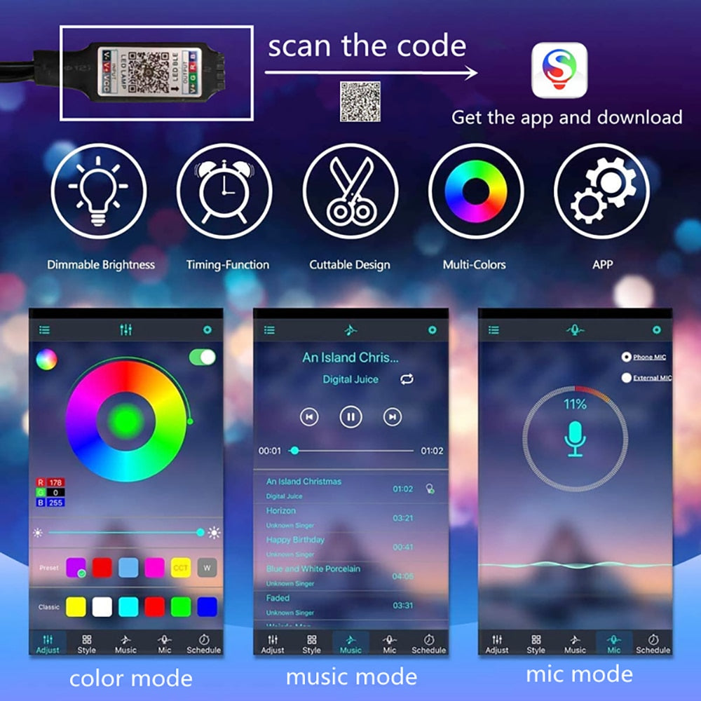 LED Strip Lights RGB 5050 2835 Bluetooth USB DC5V 1-5M Led Luces Flexible Ribbon For Room Decoration TV BackLight Diode Tape