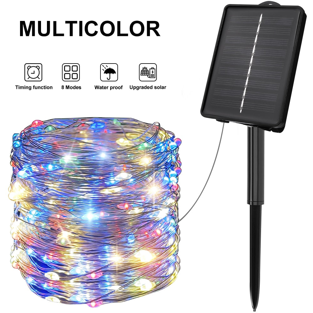 LED Outdoor Solar Lamp String Lights timing 200/300 LEDs Fairy Holiday Christmas Party Garland Solar Garden Waterproof
