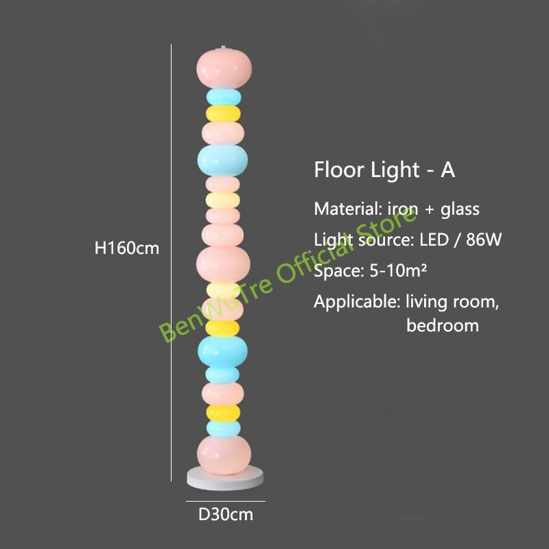 Candy String Rainbow LED Floor Lamp Nordic Novelty Glass Floor Light For Children Living Room Bedroom Vertical Lighting Fixtures