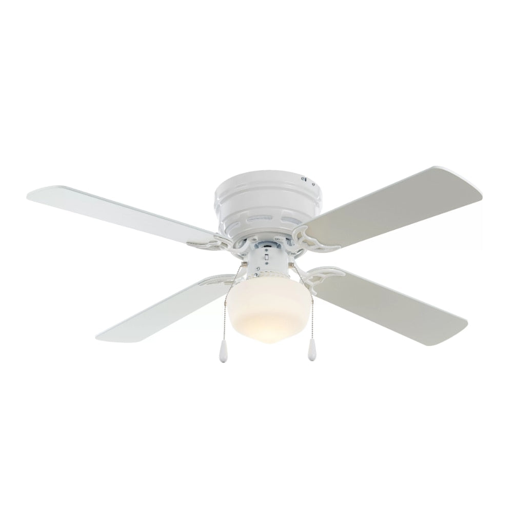 42" Hugger Metal Indoor Ceiling Fan with Light, White, 4 Blades, LED Bulb, Reverse Airflow