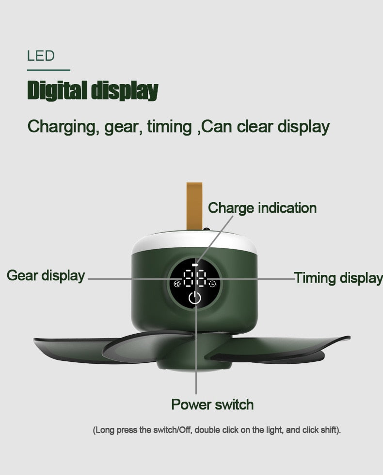 Multifunction Ceiling Fan Night Light Display Screen Wireless Remote Control 14H Timing 8000mAh 4gears Quiet Ceiling Fan