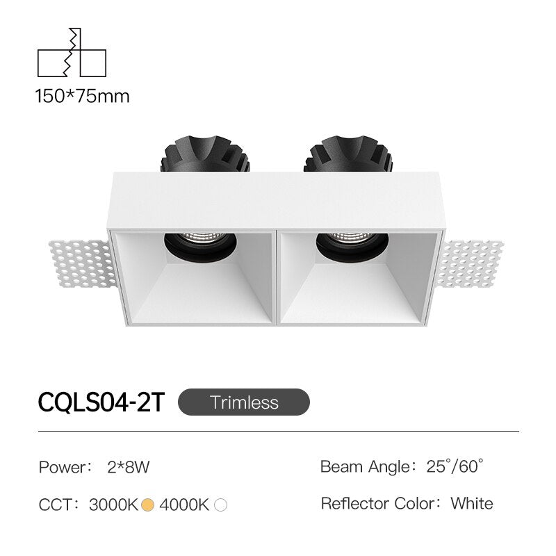 Square Recessed Downlight 16W Anti-glare High CRI Ceiling Spot Light Home Indoor Lighting Fixture