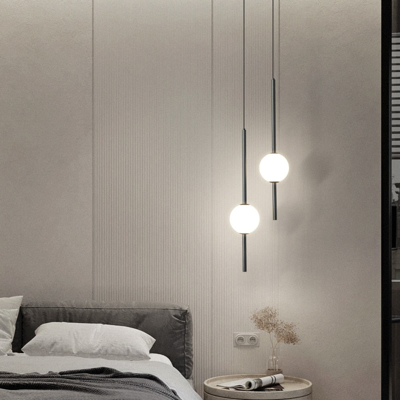 Simple glass ball pendant lights Nordic bedroom bedside long line hanging lamp modern restaurant decor lamp