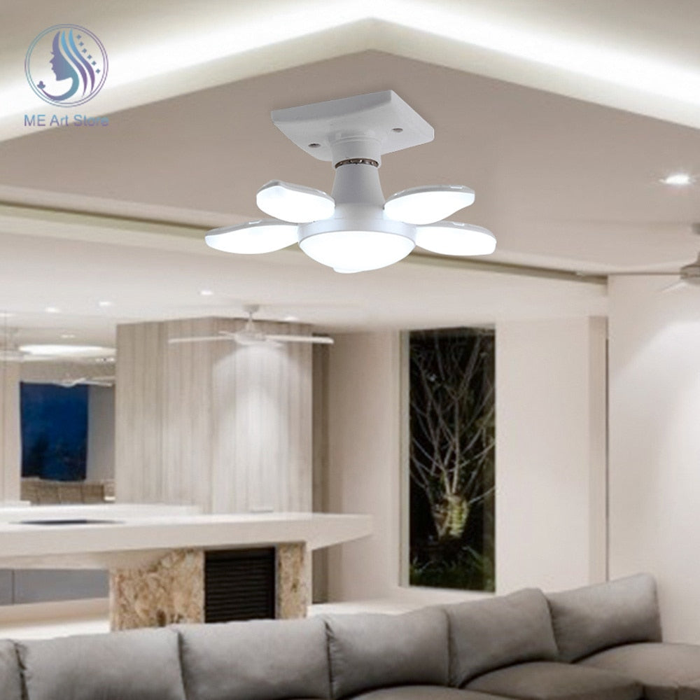 Folding Light Bulb Household Super Bright Energy Saving Foldable Garage Chandelier Five Leaf Light Bulb Adjustable Ceiling Light