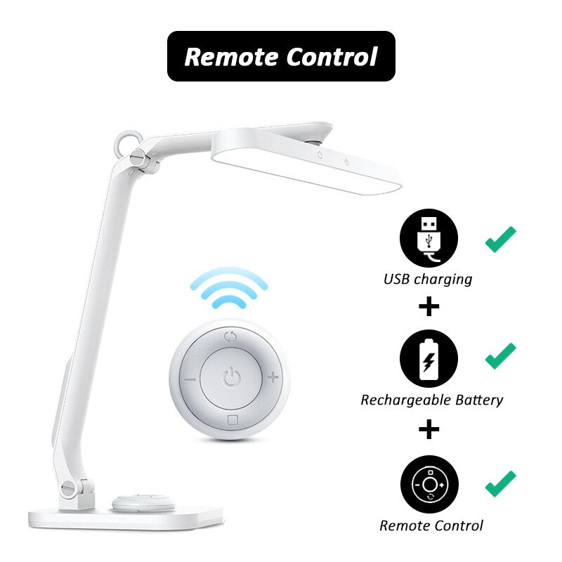 Remote Control Adjustable LED Desk Lamp Eye-Caring Office Light Rechargeable Touch Control Stepless Dimming Reading Table Lights