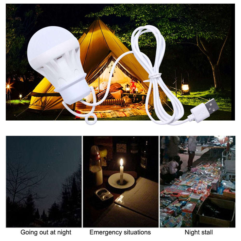 Portable USB LED Lamp Bulb Mini Camping Lantern 5V Hanging Tent Fishing Night Light Book Reading Powerbank Birght Table Lamp 50