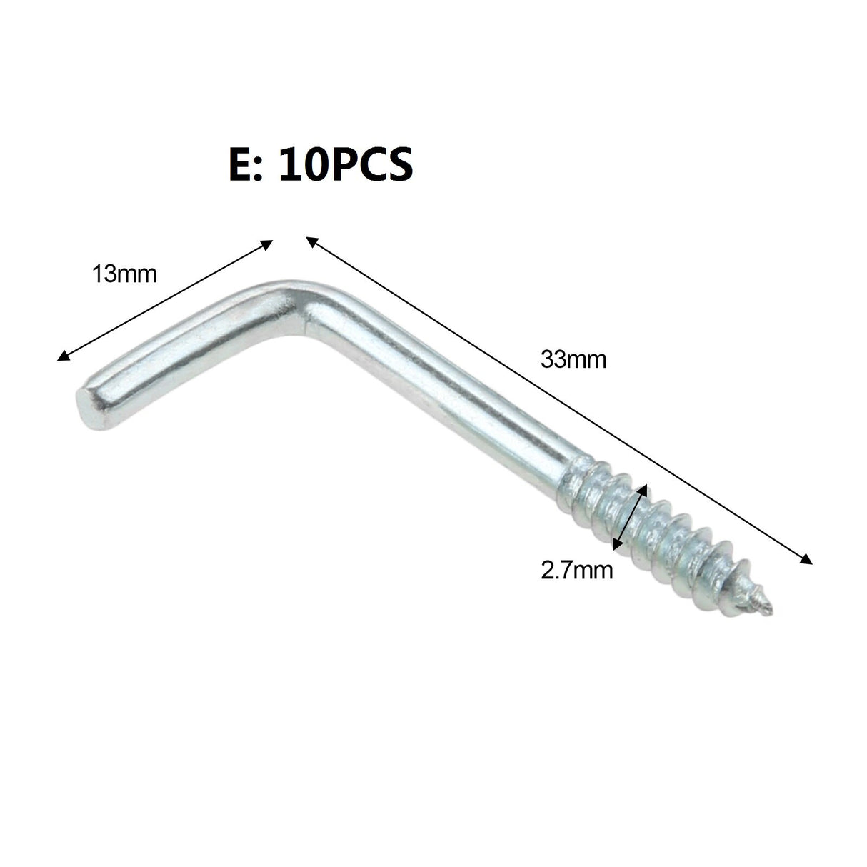 2/5/10/20pcs Square Bend Hook L Cup Hanger Screw-in Wall Picture Photo Frame Lamp Light Eyescrew 20-100mm 14-Sizes Zinc-Plated