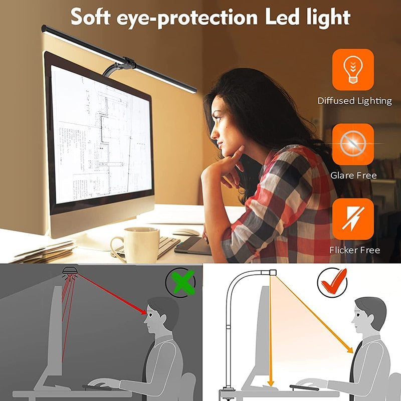 LED Desk Lamp EU/US Architect Desk Lamps Office 24W Brightest 5Color Modes and 5 Dimmable Eye Protection lamp