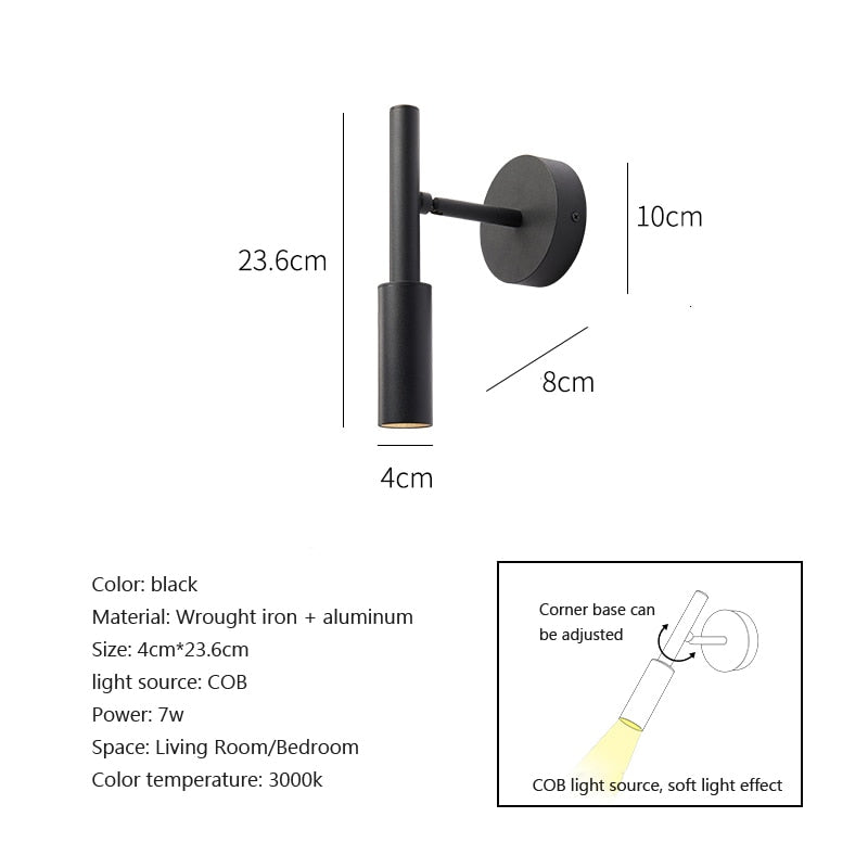 Minimalist LED Wall Lamp Reading Light For Bedroom Hotel Night Book Lamp Adjustable Rotaion Wall Light 5W Led Spotlight