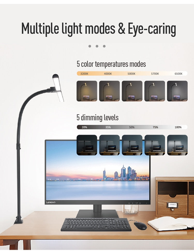 LED Clip Remote Control Desk Lamp Architect Table Lamp for Home Office Lighting 5 Color Modes and 5 Dimmable