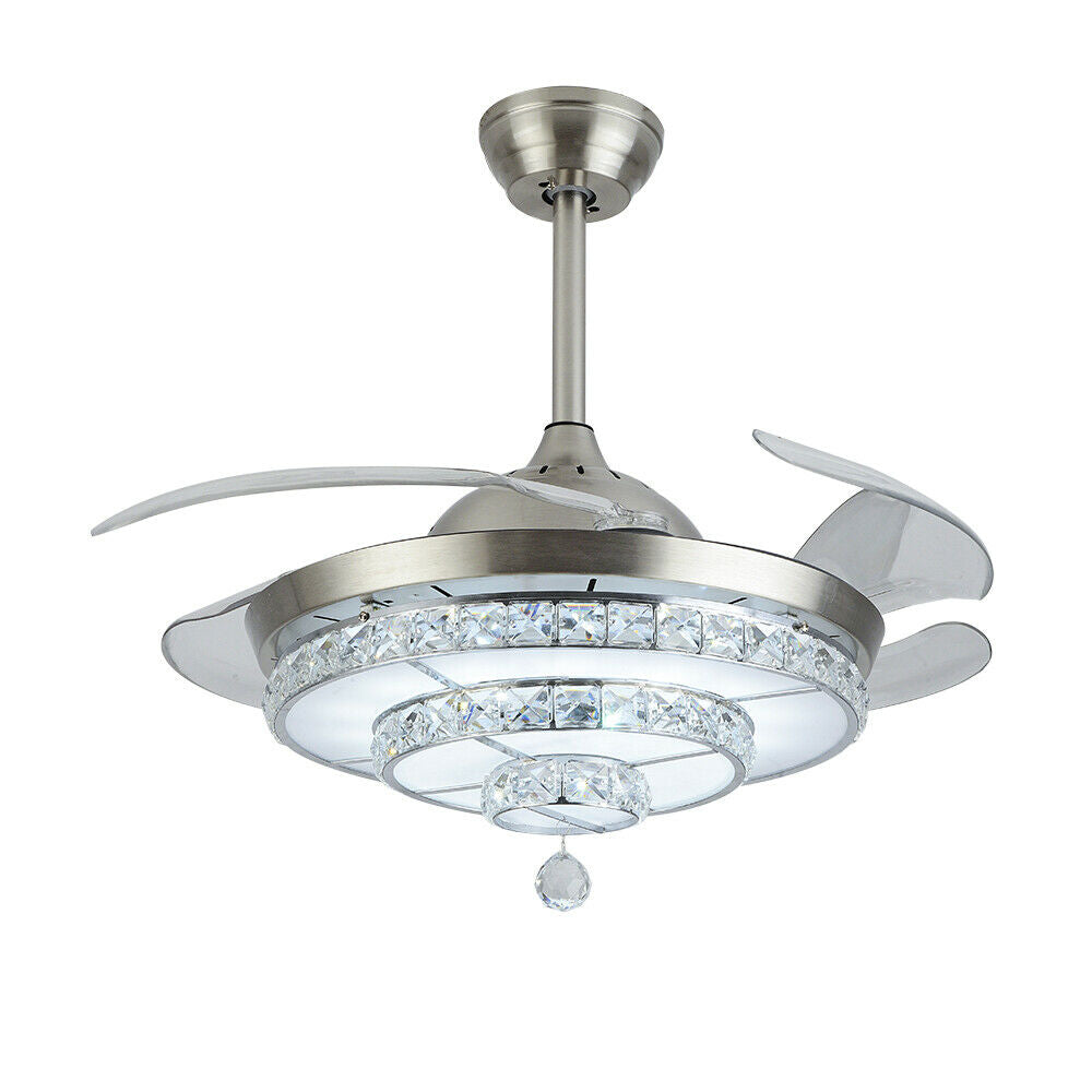 42 inch Ceiling Fan Modern LED Crystal Chandelier Bedroom 3 Color Light with Remote Control 36w