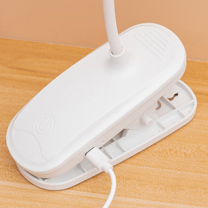 360° Flexible Table Lamp with Clip Stepless Dimming Led Desk Lamp Rechargeable Bedside Night Light for Study Reading Office Work