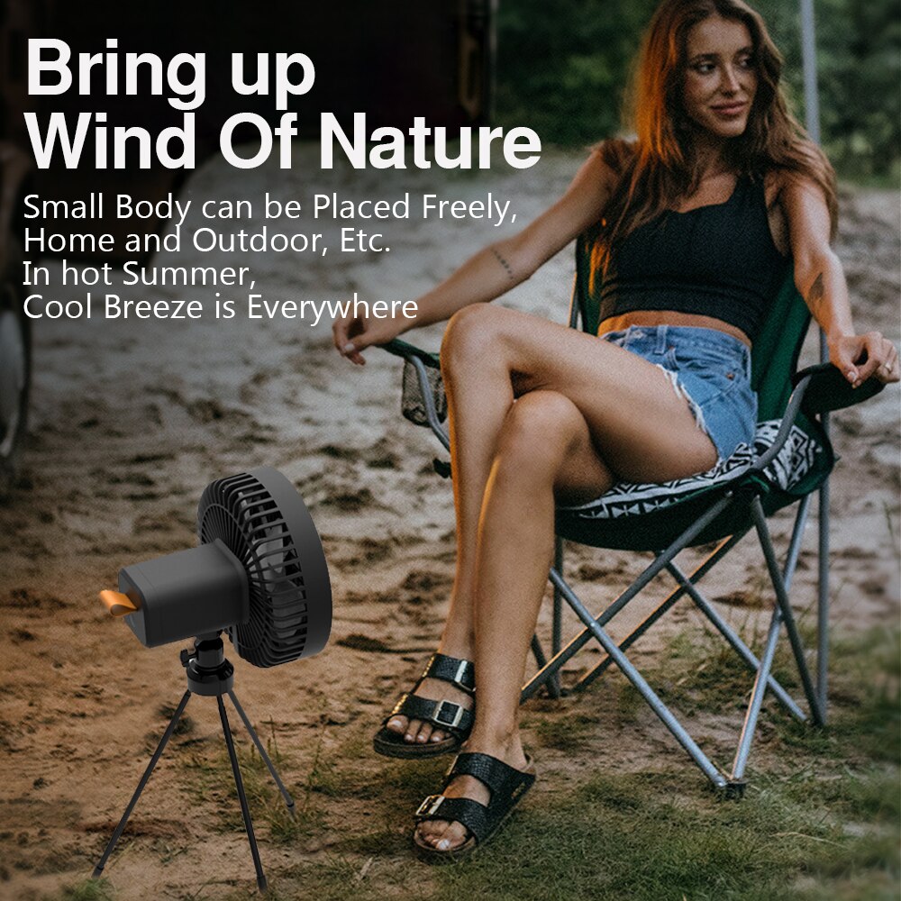 Multifunction Portable Electric Camping Fan Rechargeable Desktop Tripod Stand Cooling Ceiling Fan with LED Outdoor Dropshipping