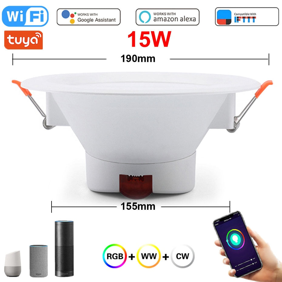 Tuya WiFi LED Downlight 5W 7W 9W 10W 15W 220V Dimmable Spot Led Light Work With Alexa Google Home RGB+CW+WW Smart Ceiling Lamp