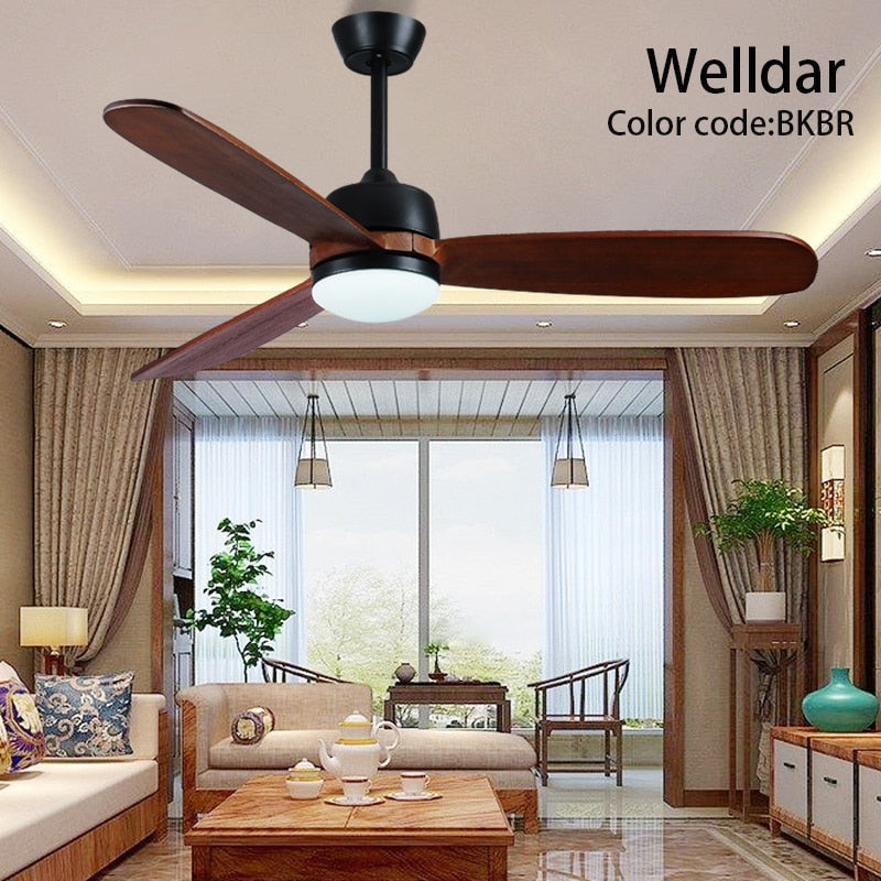 52 Inch Led Ceiling Fan Light Roof Home Fans Modern Indoor Decorate Wooden Blade Dc Ceiling Fan With Remote Control Ventilador