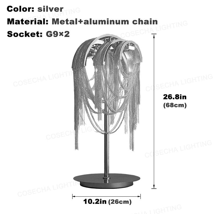 Tassel aluminum chain table lamp post-modern personality gold and silver table lamp living room bedroom study lobby floor lamp