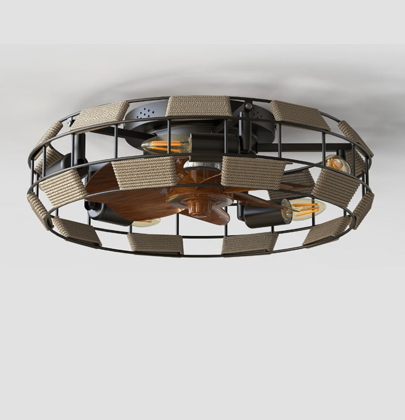 Strong Wind Ceiling Fan Lamp Nordic Restaurant American Style Retro Low Floor Ceiling Mounted Electric Fan Fan With Lamp