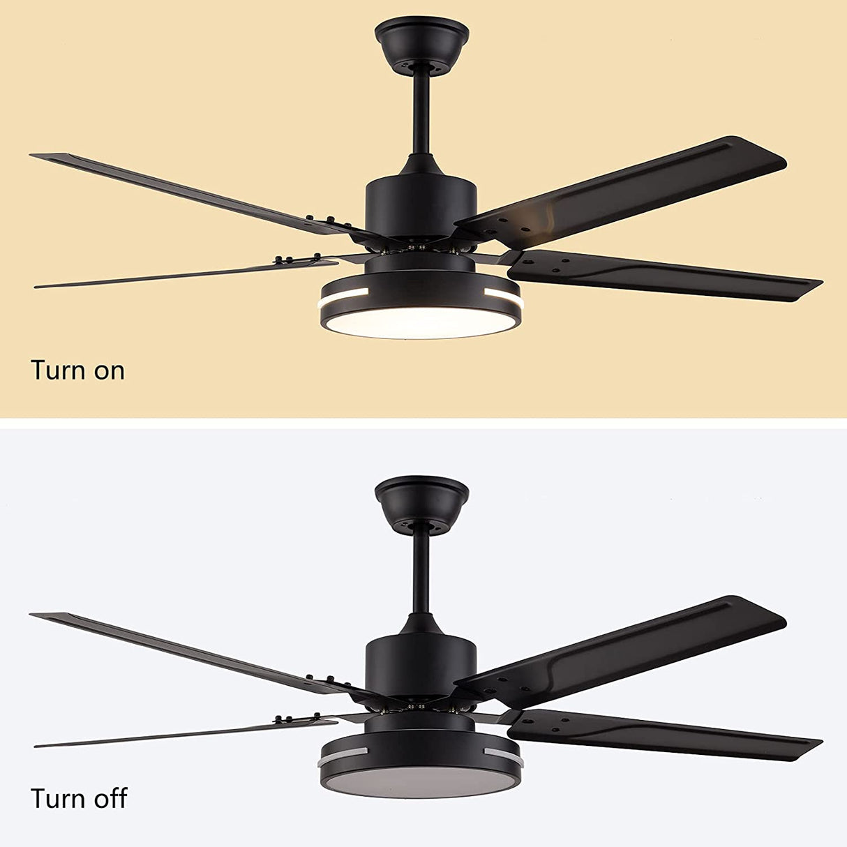 Black/Silver 48 Inch Modern LED Ceiling Fan Silent Motor with Remote Control