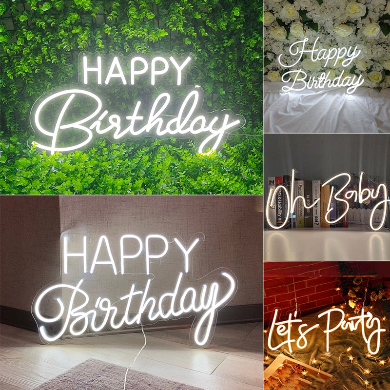 Happy Birthday Led Neon Sign Custom Night Light Sign for Birthday Party Decor Oh Baby Neon Light Lets Party Home Hanging Decor