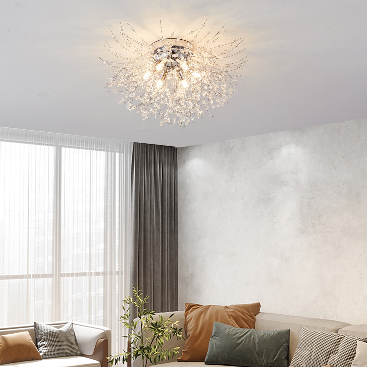 LED Crystal Firework Chandelier Modern Style Ceiling Light Fixtures 6 Light Pendant