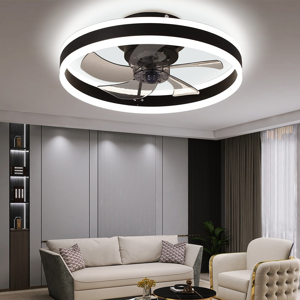 Modern Led ceiling fan without light DC motor 6-speed timing fan 18CM low floor loft remote control decorative fan with light