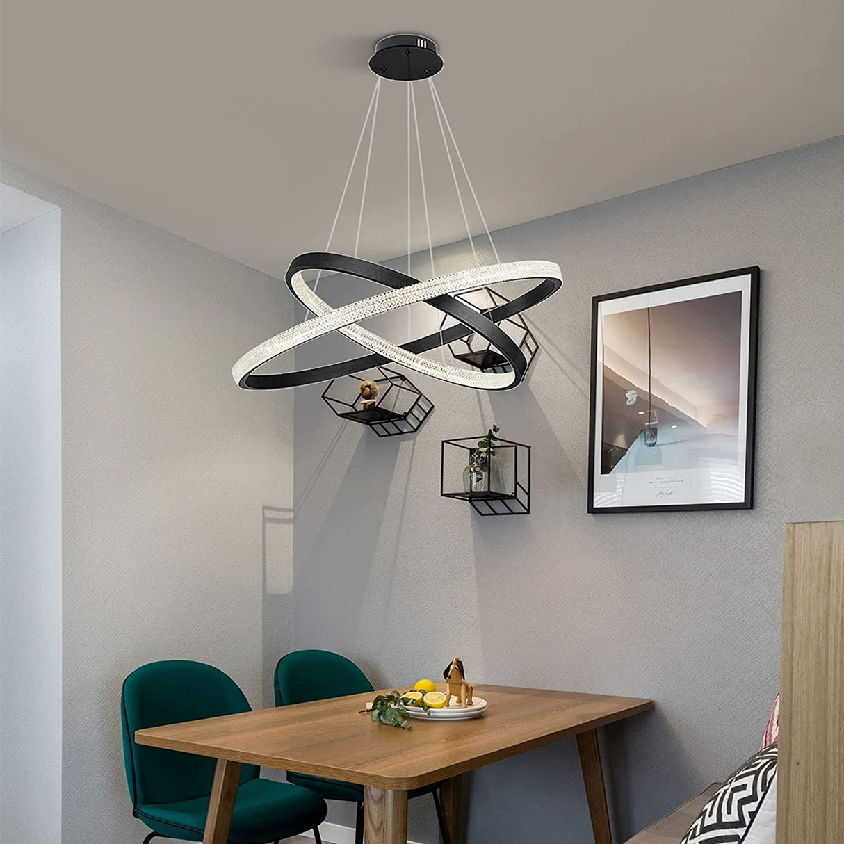 Modern 2 LED Circular Rings Crystal Pendent Light 3000K Single Color for Living Room