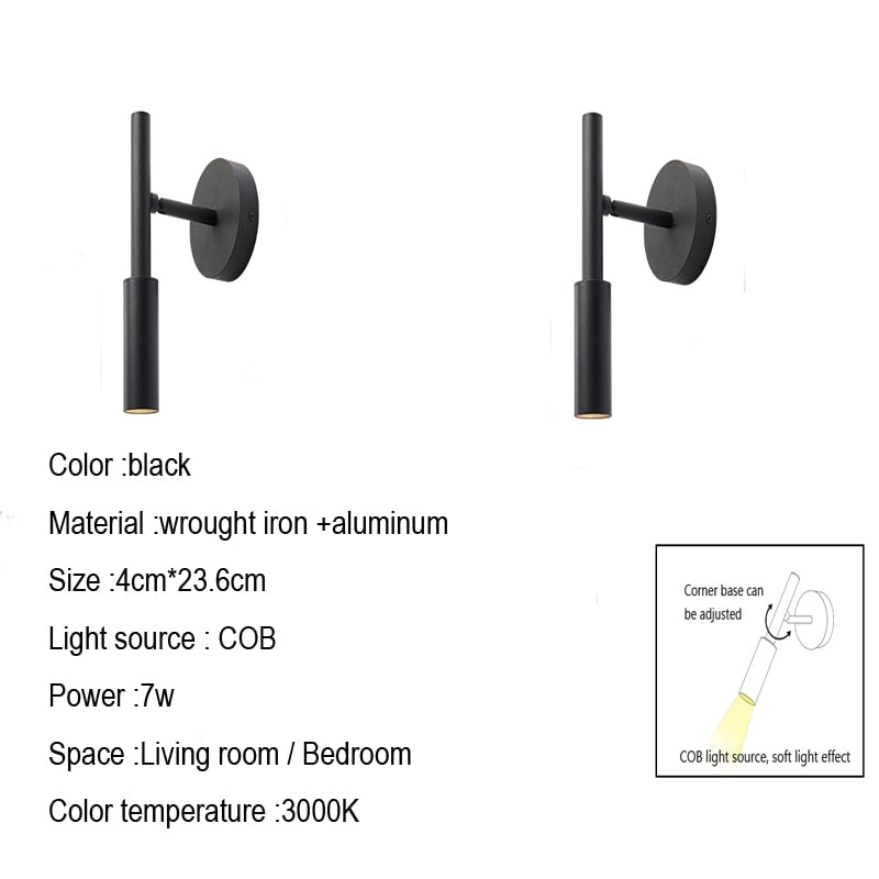 Minimalist LED Wall Lamp Reading Light For Bedroom Hotel Night Book Lamp Adjustable Rotaion Wall Light 5W Led Spotlight
