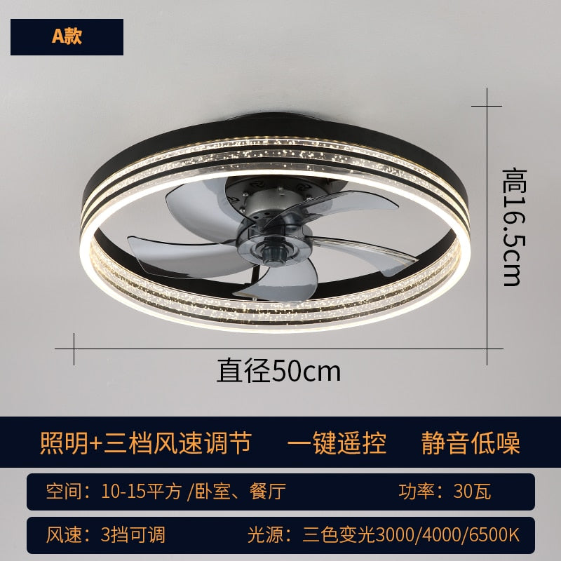New acrylic ceiling fan lamp LED variable frequency ceiling fan lamp living room bedroom dining room light luxury fan Chandelier