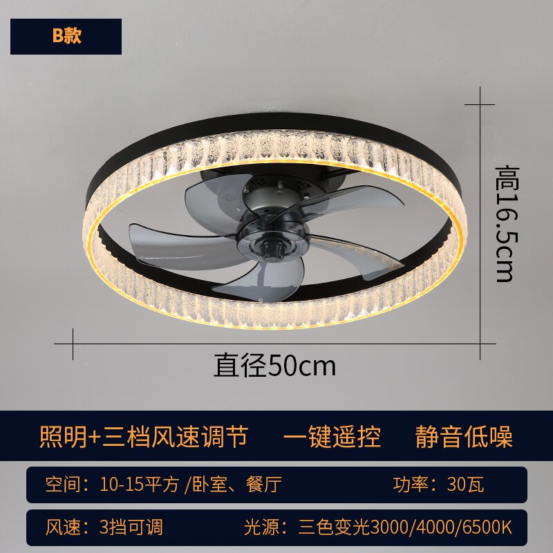New acrylic ceiling fan lamp LED variable frequency ceiling fan lamp living room bedroom dining room light luxury fan Chandelier