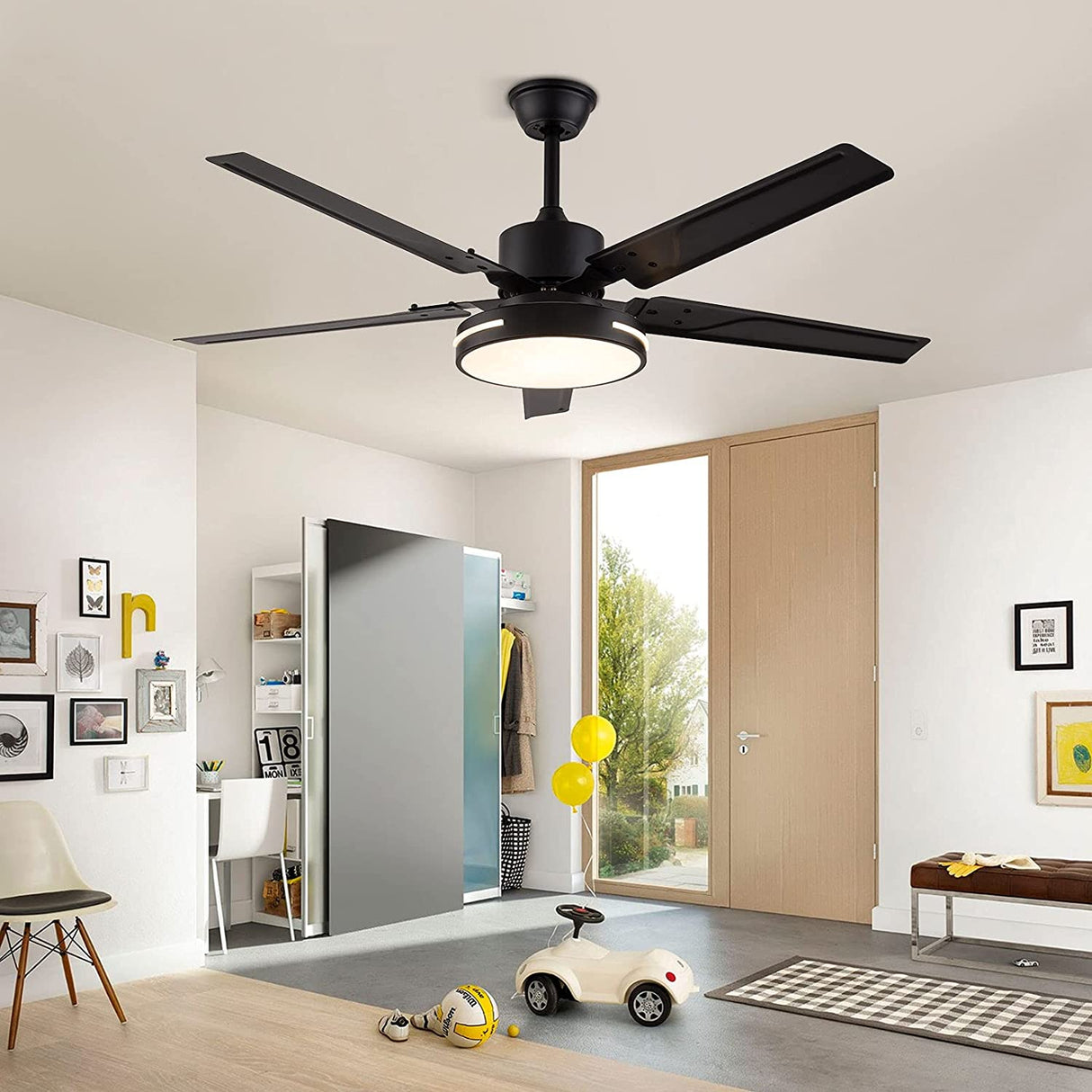 Black/Silver 48 Inch Modern LED Ceiling Fan Silent Motor with Remote Control